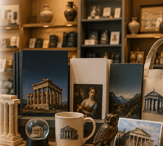 Museum gift shop featuring books, educational items, and unique cultural souvenirs