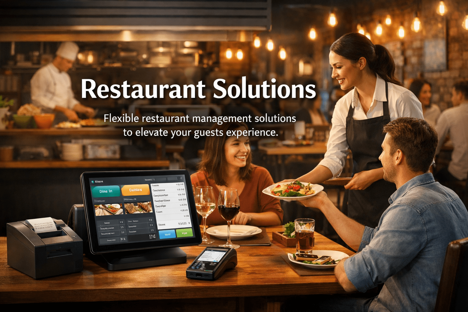 Restaurant staff serving guests using SalePoint POS system